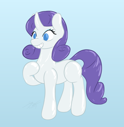Size: 1898x1948 | Tagged: safe, artist:parallel black, character:rarity, species:pony, species:unicorn, g4, balloon, balloon pony, digital art, forced smile, gradient background, inanimate tf, inflatable pony, smiling, solo, transformation