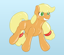 Size: 2404x2060 | Tagged: safe, artist:parallel black, part of a set, character:applejack, species:earth pony, species:pony, g4, balloon, balloon pony, digital art, floating, forced smile, gradient background, inflatable pony, smiling, solo