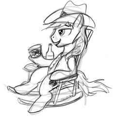 Size: 896x960 | Tagged: safe, artist:snapai, character:braeburn, chair, drink, male, monochrome, sitting, solo