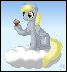 Size: 1293x1395 | Tagged: safe, artist:stormblaze-pegasus, character:derpy hooves, species:pegasus, species:pony, cloud, female, mare, muffin, solo