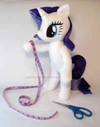 Size: 950x1200 | Tagged: safe, artist:planetplush, character:rarity, species:pony, anthro plushie, bipedal, irl, measuring tape, photo, plushie, scissors, solo