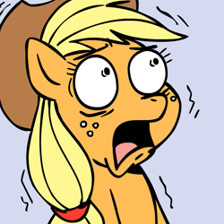 Size: 945x945 | Tagged: safe, artist:megasweet, artist:rustydooks, character:applejack, female, open mouth, reaction image, shaking, solo