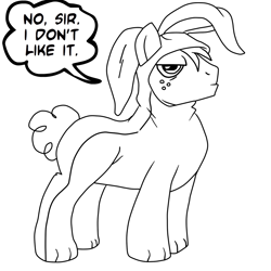 Size: 945x945 | Tagged: safe, artist:megasweet, artist:rustydooks, character:big mcintosh, species:earth pony, species:pony, bunny costume, bunny pajamas, clothing, cute, lineart, macabetes, male, monochrome, mr. horse, pink nightmare, ren and stimpy, solo, stallion