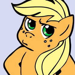 Size: 945x945 | Tagged: safe, artist:megasweet, artist:rustydooks, character:applejack, female, pouting, reaction image, solo
