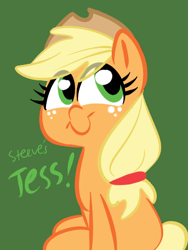 Size: 355x473 | Tagged: safe, artist:steeve, character:applejack, cute, female, simple background, sitting, solo, style emulation