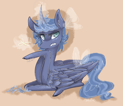 Size: 780x675 | Tagged: safe, artist:steeve, character:princess luna, alternate hairstyle, female, prone, solo, younger