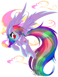 Size: 1070x1426 | Tagged: safe, artist:bamboodog, character:rainbow dash, female, flying, long tail, solo