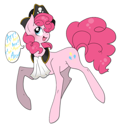 Size: 800x800 | Tagged: safe, artist:rannarbananar, character:pinkie pie, species:earth pony, species:pony, cute, dialogue, diapinkes, female, mare, open mouth, pirate, simple background, solo, speech bubble, transparent background