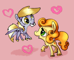 Size: 766x629 | Tagged: safe, artist:robynne, character:carrot top, character:derpy hooves, character:golden harvest, ship:derpytop, ditzy doo, shipping, unshorn fetlocks