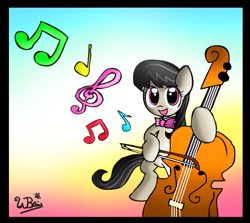 Size: 783x698 | Tagged: safe, artist:neoncabaret, character:octavia melody, species:pony, bipedal, cello, clef, cute, female, happy, music, music notes, musical instrument, smiling, solo