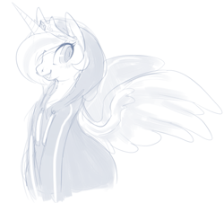 Size: 609x551 | Tagged: source needed, safe, artist:mangneto, character:princess celestia, alternate hairstyle, blushing, clothing, female, hair over one eye, hips, hoodie, lips, looking at you, monochrome, simple background, solo, standing, white background