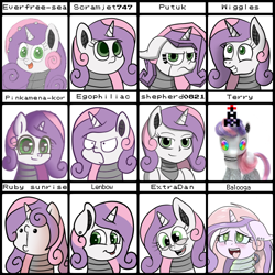 Size: 1000x1000 | Tagged: safe, artist:scramjet747, character:sweetie belle, species:anthro, species:pony, species:unicorn, sweetie bot, anthro with ponies, art style challenge, egophiliac-ish, female, fish face, floppy ears, future sweetie bot, hooves, horn, karl pilkington, mare, older, open mouth, robot, robot pony, shepherd0821-ish, smiling, solo, style emulation, teeth, tongue out, tumblr