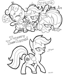 Size: 849x1000 | Tagged: safe, artist:abronyaccount, character:apple bloom, character:scootaloo, character:sweetie belle, species:pegasus, species:pony, cutie mark crusaders, messy, monochrome, tree sap