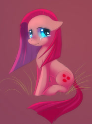 Size: 600x802 | Tagged: safe, artist:jacky-bunny, character:pinkamena diane pie, character:pinkie pie, crying, female, floppy ears, frown, looking at you, sad, sitting, solo, swapped cutie marks