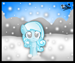 Size: 705x589 | Tagged: safe, artist:neoncabaret, oc, oc only, oc:snowdrop, species:earth pony, species:pony, female, filly, snow, snowfall, solo