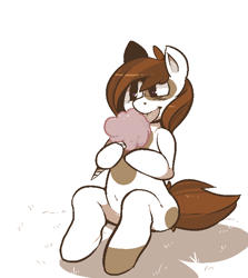 Size: 600x673 | Tagged: safe, artist:mangneto, character:pipsqueak, species:pony, cotton candy, food, licking, male, sitting, solo, squeakabetes, tongue out