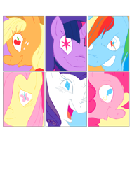Size: 2400x3200 | Tagged: safe, artist:stevetwisp, character:applejack, character:fluttershy, character:pinkie pie, character:rainbow dash, character:rarity, character:twilight sparkle, apple eyes, close-up, cutie mark eyes, mane six, starry eyes, wingding eyes
