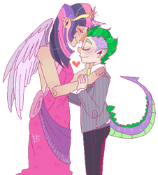 Size: 400x442 | Tagged: safe, artist:stevetwisp, character:spike, character:twilight sparkle, character:twilight sparkle (alicorn), species:alicorn, ship:twispike, female, horned humanization, humanized, male, shipping, straight, tailed humanization, winged humanization