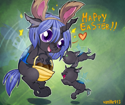 Size: 2500x2100 | Tagged: safe, artist:spookyle, oc, oc only, species:changeling, blue changeling, bunny ears, easter, egg