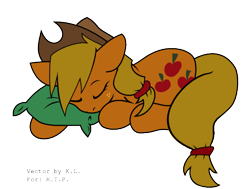 Size: 522x394 | Tagged: safe, artist:kopaleo, character:applejack, .svg available, clothing, cowboy hat, eyes closed, hat, pillow, prone, simple background, sleeping, stetson, svg, transparent background, vector