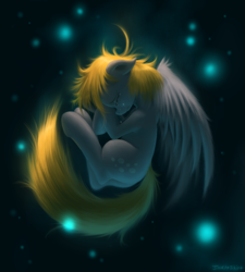 Size: 3000x3333 | Tagged: dead source, safe, artist:swaetshrit, character:derpy hooves, species:pegasus, species:pony, g4, crying, detailed, epic derpy, eyes closed, female, fetal position, floppy ears, fluffy, high res, mare, messy mane, sad, solo, spread wings, wings