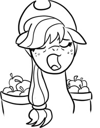 Size: 535x685 | Tagged: safe, artist:nasse, character:applejack, apple, tired, yawn