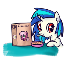 Size: 669x505 | Tagged: safe, artist:nasse, character:cheerilee, character:dj pon-3, character:vinyl scratch, cereal, cheerios