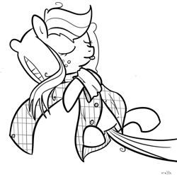 Size: 777x768 | Tagged: safe, artist:nasse, character:applejack, clothing, pillow, plaid, shirt, sleeping