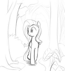 Size: 967x1050 | Tagged: safe, artist:nasse, character:fluttershy, female, monochrome, sketch, solo