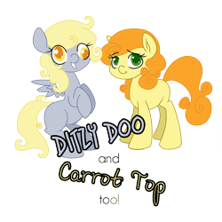 Size: 1500x1500 | Tagged: safe, artist:robynne, character:carrot top, character:derpy hooves, character:golden harvest, species:earth pony, species:pegasus, species:pony, alternate hairstyle, blank flank, ditzy doo, duo, filly, simple background, transparent background, wingding eyes