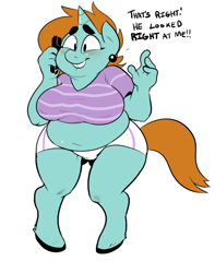 Size: 461x585 | Tagged: safe, artist:mangneto, character:snips, species:anthro, belly button, breasts, busty sugar, chubby, fat, female, phone, rule 63, solo, sugar, thigh gap, underass, wide hips