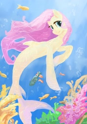 Size: 2400x3400 | Tagged: safe, artist:my-magic-dream, character:fluttershy, female, fish, merpony, solo, species swap, underwater, watershy