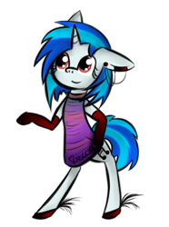Size: 277x372 | Tagged: safe, artist:lilliesinthegarden, character:dj pon-3, character:vinyl scratch, species:pony, bipedal, clothing, dress, earring, female, shoes, socks, solo