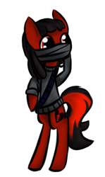 Size: 274x460 | Tagged: safe, artist:lilliesinthegarden, oc, oc only, oc:florid, clothing, dreadlocks, gun, red and black oc, scarf, solo, weapon