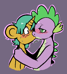 Size: 353x391 | Tagged: safe, artist:mangneto, character:snails, character:spike, blushing, crack shipping, gay, kissing, male, older, shipping, spails, sweat