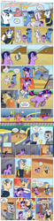 Size: 1200x4954 | Tagged: safe, artist:muffinshire, character:night light, character:shining armor, character:smarty pants, character:twilight sparkle, character:twilight velvet, oc, oc:dizzy star, oc:sergeant thunderhead, comic:twilight's first day, episode:slice of life, g4, my little pony: friendship is magic, adorkable, airship, background pony, bag, bell, clothing, comic, cute, dork, filly, foal, luggage, luggage cart, magic, muffinshire is trying to murder us, notepad, panic, pencil, salute, scar, screaming, telekinesis, twiabetes, uniform