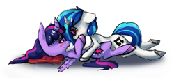 Size: 759x340 | Tagged: safe, artist:ferrettea, character:dj pon-3, character:twilight sparkle, character:twilight sparkle (alicorn), character:vinyl scratch, species:alicorn, species:pony, ship:vinylight, crack shipping, female, lesbian, mare, shipping