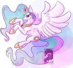 Size: 900x833 | Tagged: dead source, safe, artist:chubby-kirin, artist:rustydooks, character:princess celestia, species:alicorn, species:pony, female, flying, lidded eyes, mare, simple background, smiling, solo, white background, wings