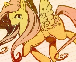 Size: 500x412 | Tagged: safe, artist:mi-eau, character:fluttershy, species:pegasus, species:pony, g4, female, lined paper, mare, photoshop, solo, traditional art