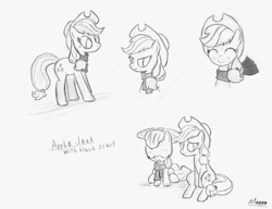 Size: 900x692 | Tagged: safe, artist:nevobaster, character:apple bloom, character:applejack, clothing, monochrome, scarf