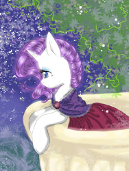 Size: 900x1198 | Tagged: dead source, safe, artist:my-magic-dream, character:rarity, species:pony, species:unicorn, balcony, clothing, dress, female, mare, night, solo