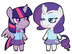 Size: 1522x1143 | Tagged: safe, artist:robynne, character:rarity, character:twilight sparkle, character:twilight sparkle (alicorn), species:alicorn, species:anthro, my little pony:equestria girls, animal crossing, clothing, crossover, equestria girls outfit