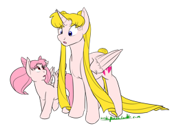 Size: 1000x747 | Tagged: safe, artist:kourabiedes, species:alicorn, species:pony, chibi-usa, mother and daughter, ponified, sailor moon