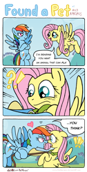 Size: 1634x3235 | Tagged: safe, artist:redapropos, character:fluttershy, character:rainbow dash, species:pegasus, species:pony, ship:flutterdash, episode:may the best pet win, g4, my little pony: friendship is magic, bedroom eyes, blushing, collar, collaring, comic, dialogue, female, find a pet, flutterpet, heart, hilarious in hindsight, leash, lesbian, looking at each other, mare, open mouth, pet play, scene interpretation, shipping, smiling
