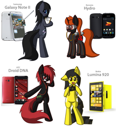 Size: 1627x1774 | Tagged: safe, artist:scramjet747, droid dna, galaxy note, hydro, lumia, phone, ponified, smartphone, smartpone