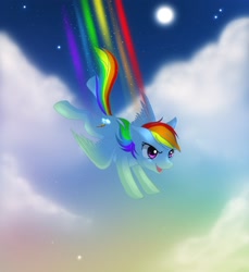 Size: 2192x2391 | Tagged: safe, artist:jacky-bunny, character:rainbow dash, cloud, female, flying, moon, night, night sky, open mouth, rainbow trail, sky, solo, spread wings, starry night, wings