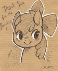 Size: 277x339 | Tagged: safe, artist:mi-eau, character:apple bloom, female, monochrome, solo, traditional art