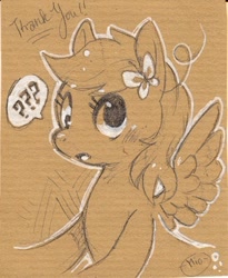 Size: 344x419 | Tagged: safe, artist:mi-eau, character:derpy hooves, species:pegasus, species:pony, female, mare, monochrome, solo, traditional art