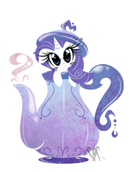Size: 850x1133 | Tagged: safe, artist:bamboodog, character:rarity, species:pony, :3, cup of pony, cute, drink, eyelashes, floppy ears, head tilt, looking at you, micro, pun, raribetes, raritea, simple background, smiling, steam, tea, teapot, transparent background