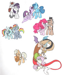 Size: 1024x1212 | Tagged: safe, artist:frankilew, character:applejack, character:discord, character:fluttershy, character:hondo flanks, character:igneous rock pie, character:night light, character:pinkie pie, character:rainbow blaze, character:rainbow dash, character:rarity, character:twilight sparkle, character:twilight sparkle (alicorn), species:alicorn, species:draconequus, species:earth pony, species:pegasus, species:pony, species:unicorn, father and daughter, father's day, female, harsher in hindsight, male, mare, surrogate father, traditional art